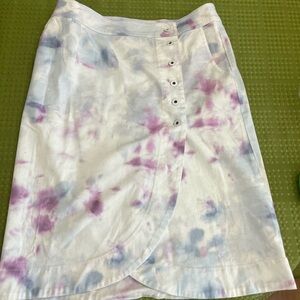 Anthropologie Skirt Tie Dye White/purple Denim Skirt Size 8